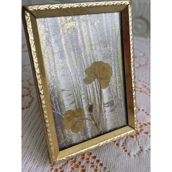 Vintage 1960s Brass Frame With Pressed Four-Leaf Clover Art - Picture 11 of 12